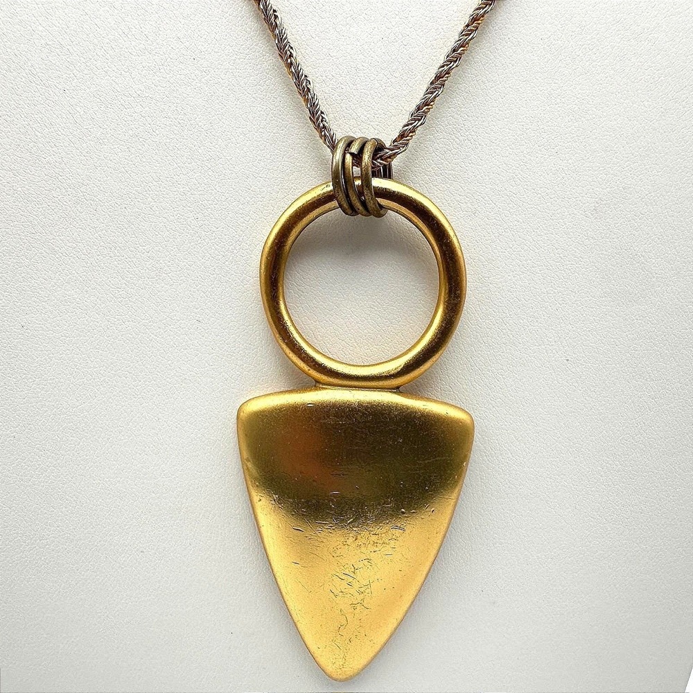 Vintage 90s Anne Klein Gold Tone Geometric Triangle Pendant Rope Chain Necklace